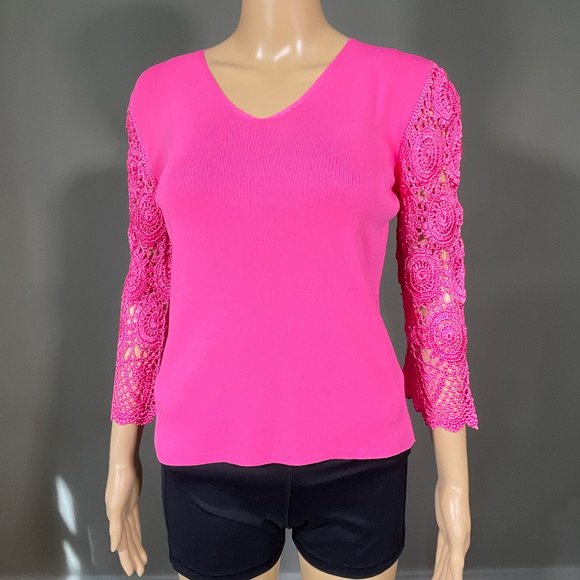 Joseph A. Pink Top with‎ Long Crochet Sleeves Size Small - Picture 1 of 16